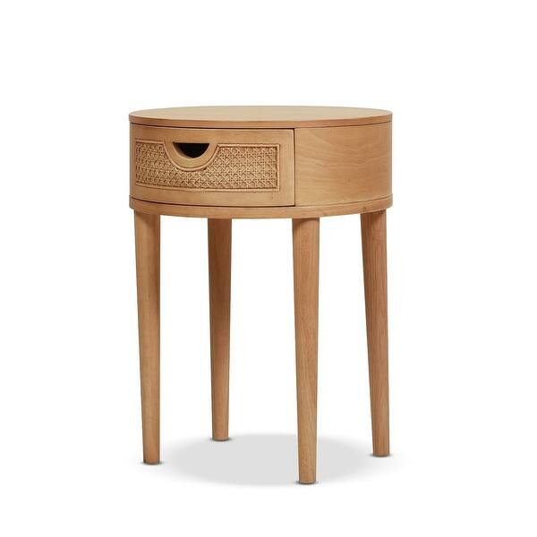 Cabana 18" Round Cane Storage Side Table, Natural Brown Oak | Bed Bath & Beyond