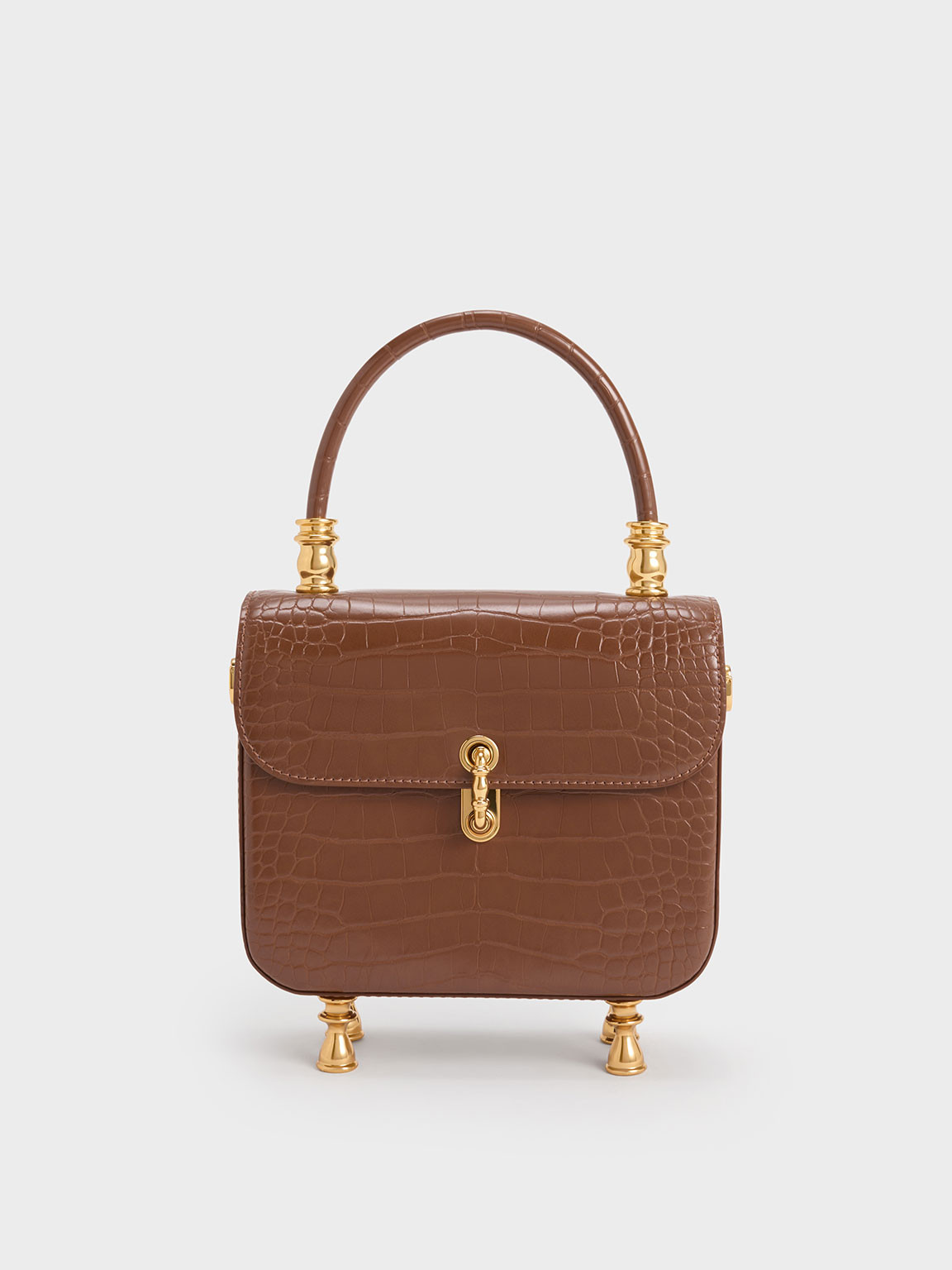 Chocolate Meriah Croc-Embossed Top Handle Bag | CHARLES & KEITH | Charles & Keith US