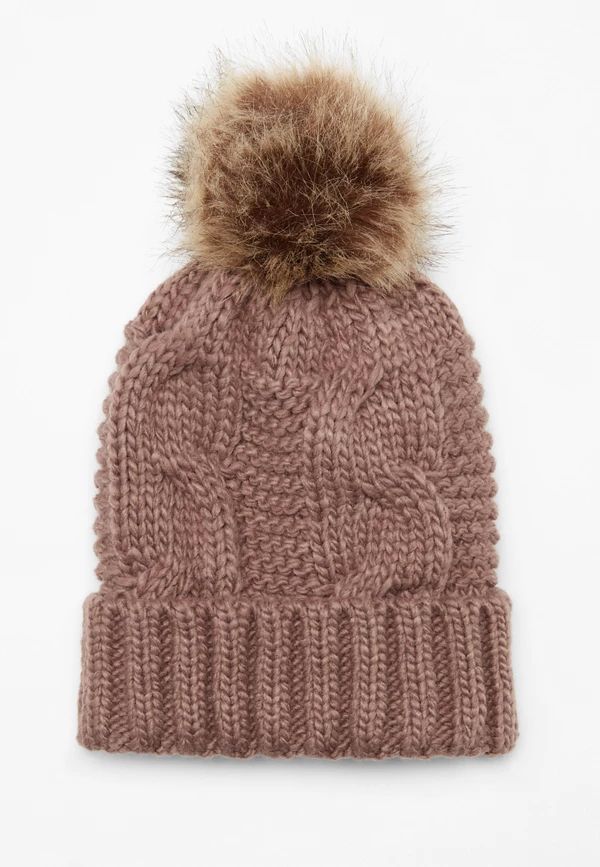Cable Knit Faux Fur Pom Beanie | Maurices