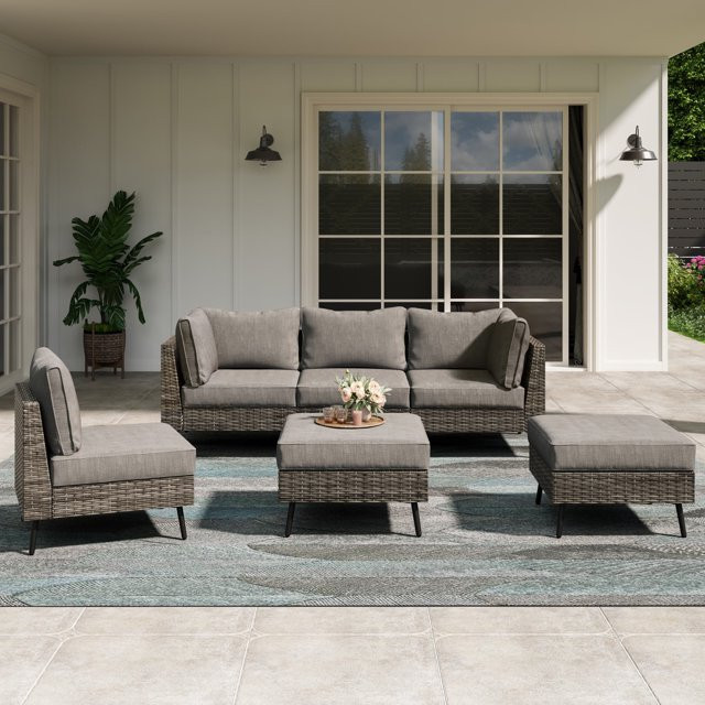 LAUSAINT HOME 6-Piece Patio Furniture Set, Outdoor Sectionals with 4 Chairs, 2 Ottomans and Plush... | Walmart (US)