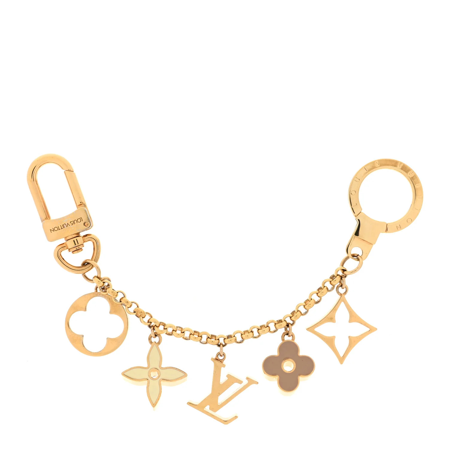 Brass Enamel Fleur De Monogram Bag Charm Chain Gold | FASHIONPHILE (US)