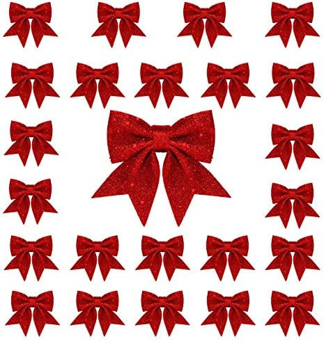 Whaline 24pcs Christmas Bow Decorations, Red Wreaths Bows, Small Christmas Tree Bow, 5.5in Sequin... | Amazon (US)