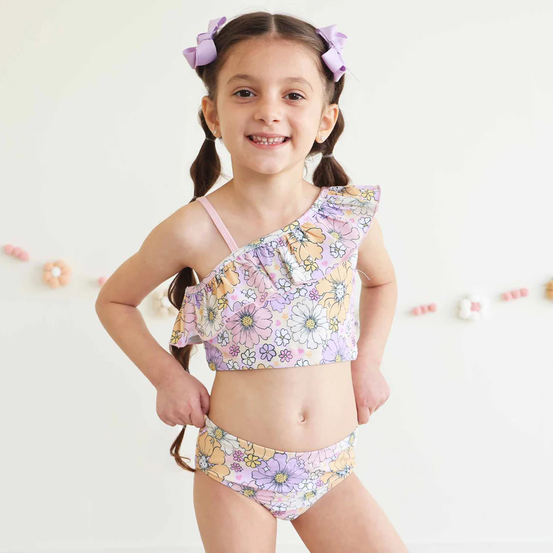 One Shoulder Ruffle Bikini | Disco Daisies | Caden Lane