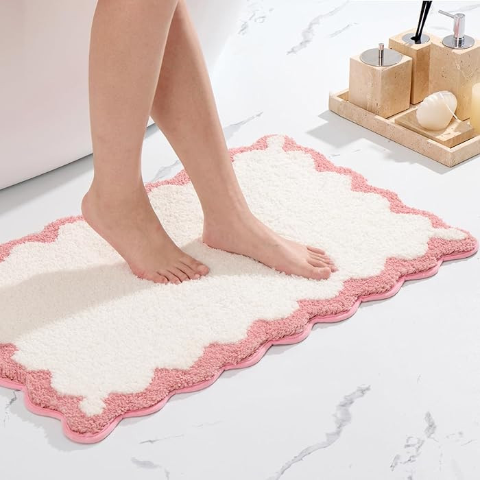 ORTIGIA Scalloped Pink Bathroom Rugs Non Slip Washable, Quick Dry Absorbent Soft Plush Microfiber... | Amazon (US)