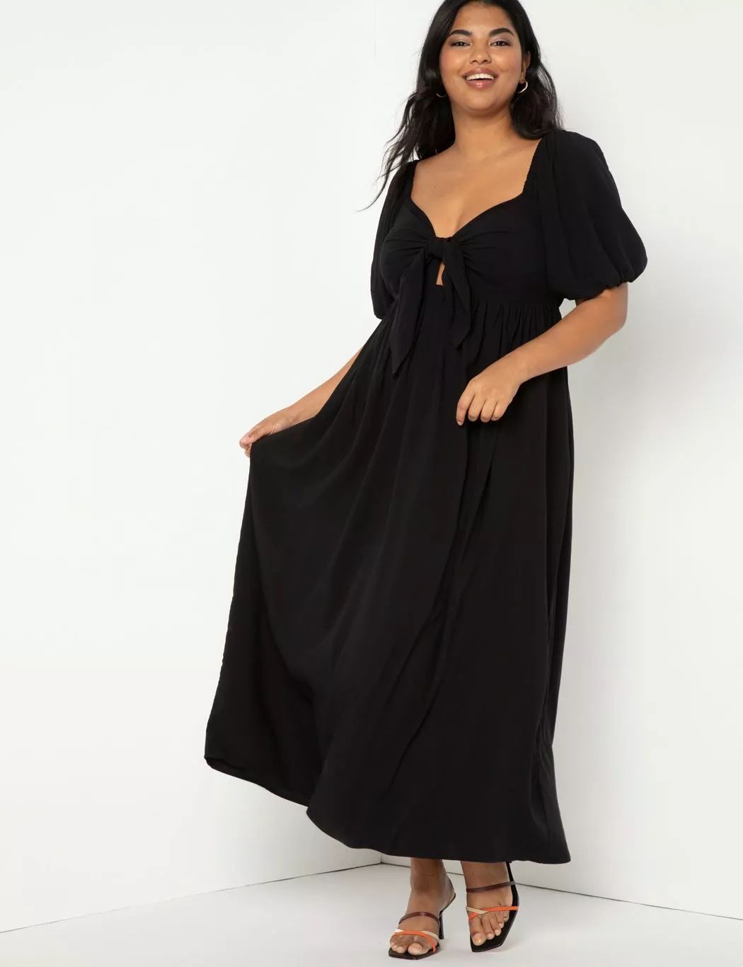 Tie Front Full Skirted Maxi Dress | Eloquii