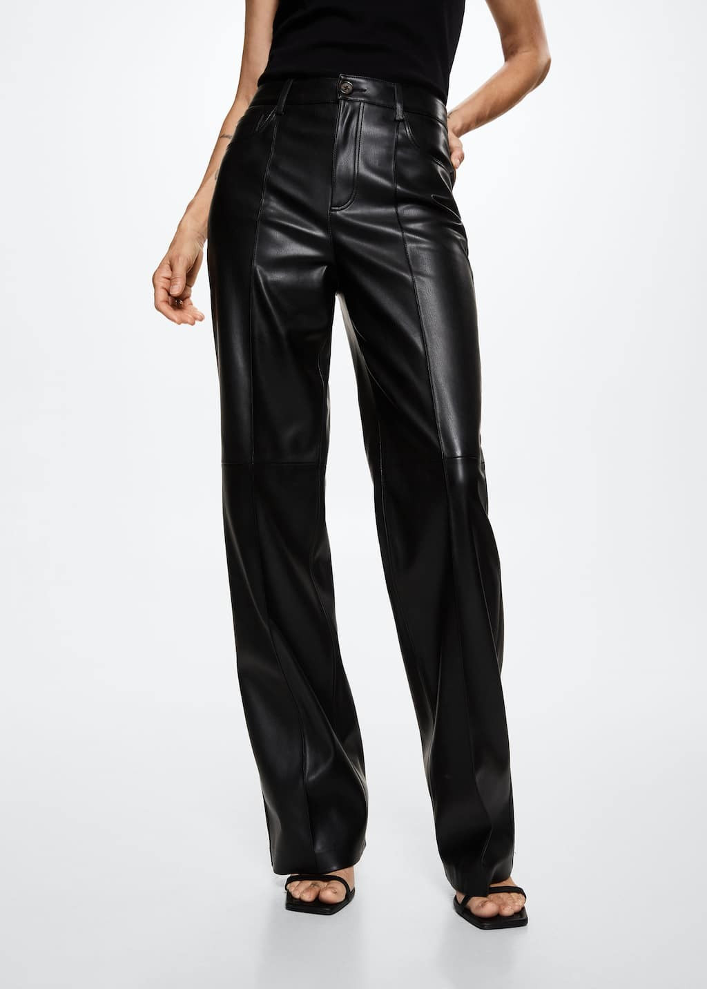 Leather effect high waist pant | MANGO (UK)