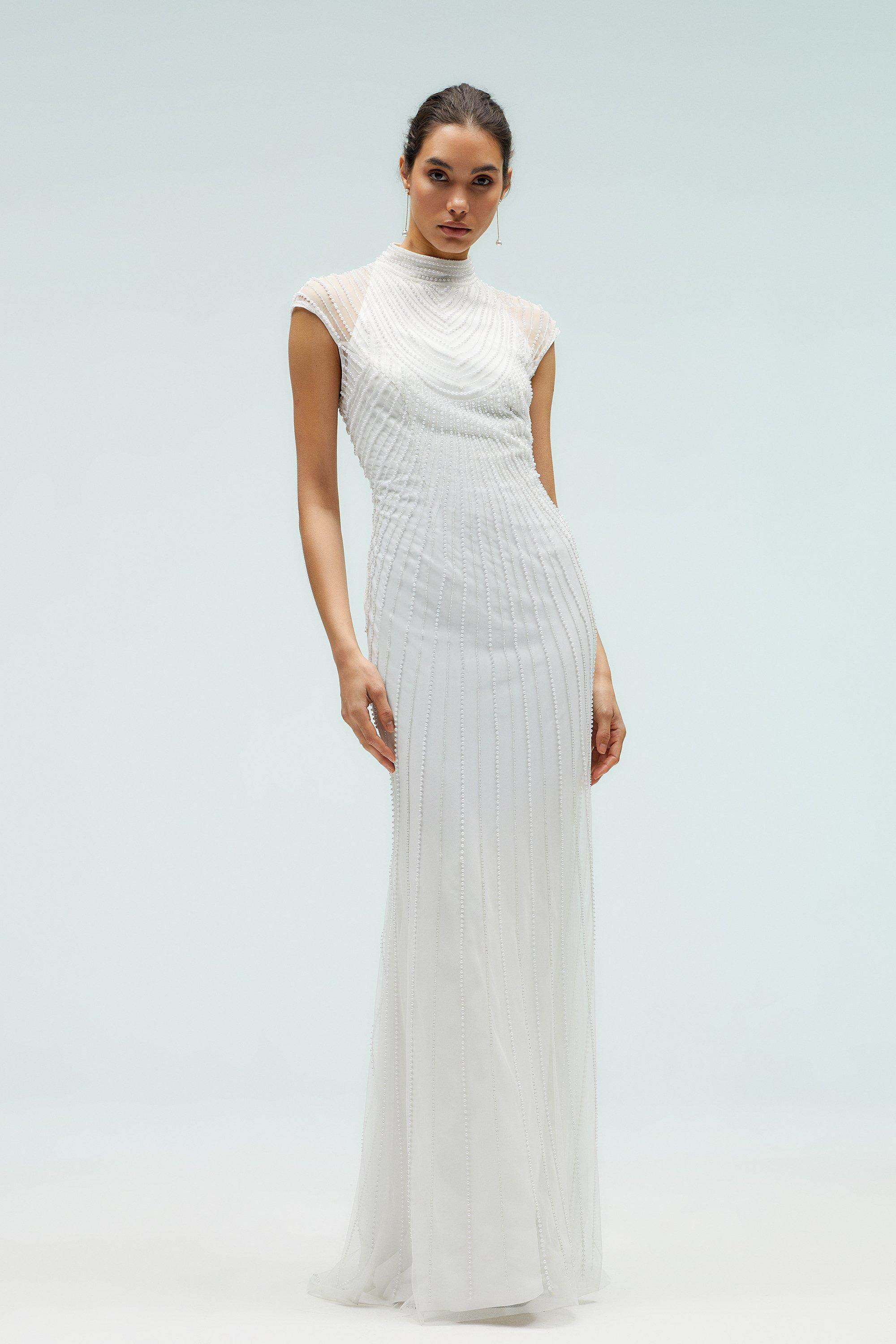 Linear Beadwork High Neck Puddle Hem Dress | Coast UK & IE