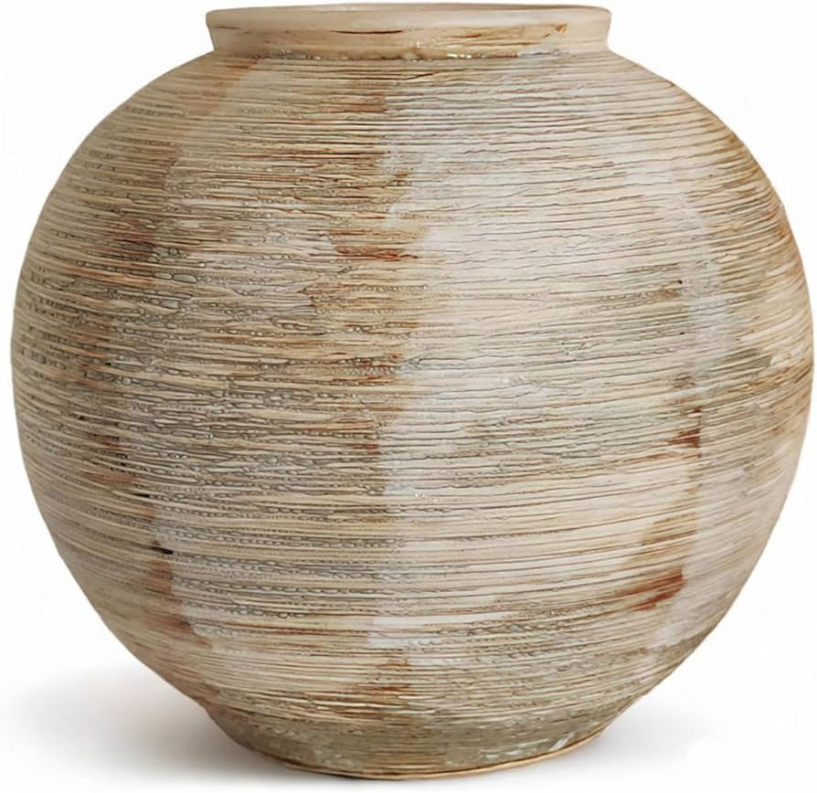 Rustic Ribbed Vase Home Decor - 6.3 in Ceramic Vintage Farmhouse Vases for Decor, Decorative Terr... | Amazon (US)