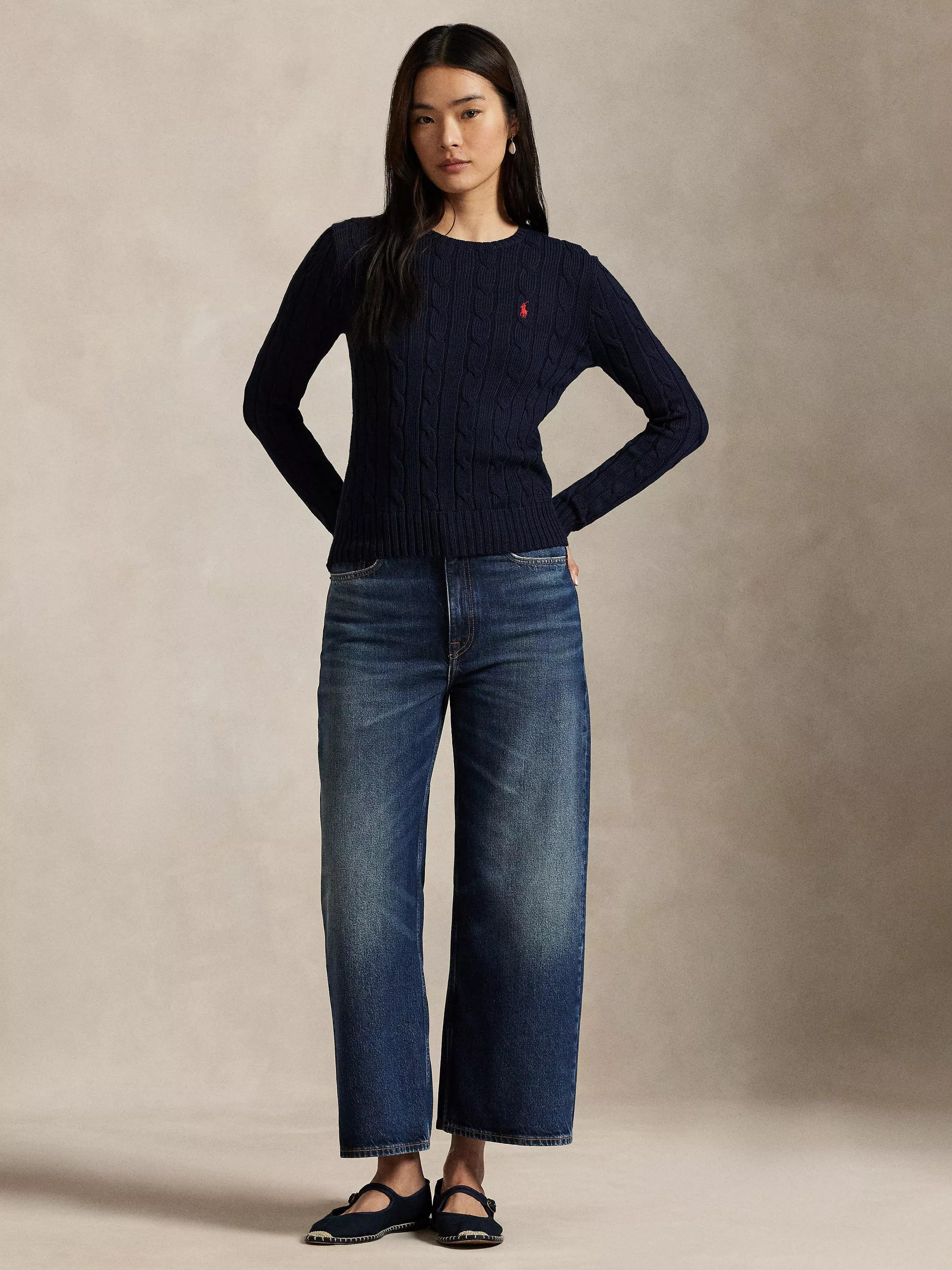 Polo Ralph Lauren Julianna Cable Knit Wool Rich Jumper, Navy | John Lewis (UK)