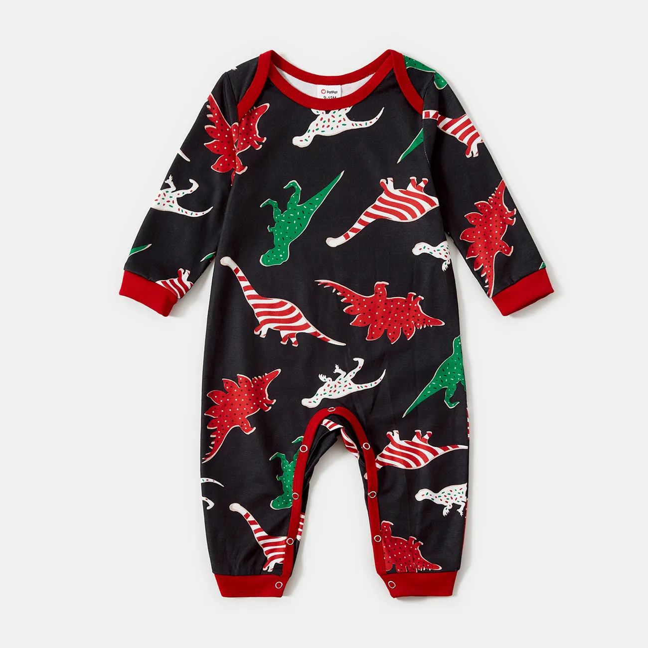 Christmas Family Matching Allover Dinosaur Print Black Long-sleeve Pajamas Sets (Flame Resistant)... | PatPat