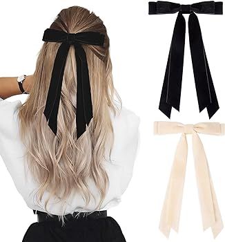 2PCS Velvet Hair Bows Ribbon Hair Clip Black Beige Accessories Ponytail Holder Accessories Slides... | Amazon (US)