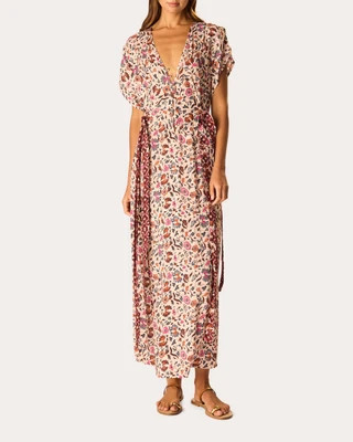 Natalie Martin Women's Monica Floral V-Neck Maxi Dress in Neutral Rayon | Olivela