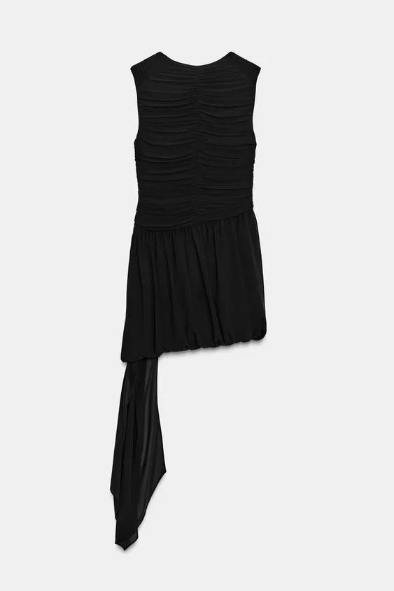 ASYMMETRIC BALLOON HEM DRAPED MINI DRESS | Zara UK