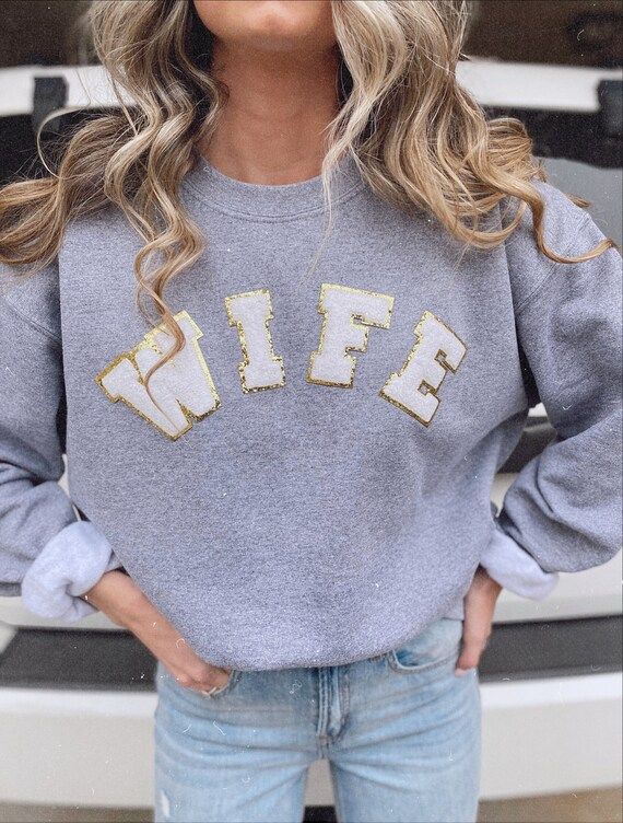 Wife Sweatshirt  Chenille Letter Pullover Customizable | Etsy | Etsy (US)