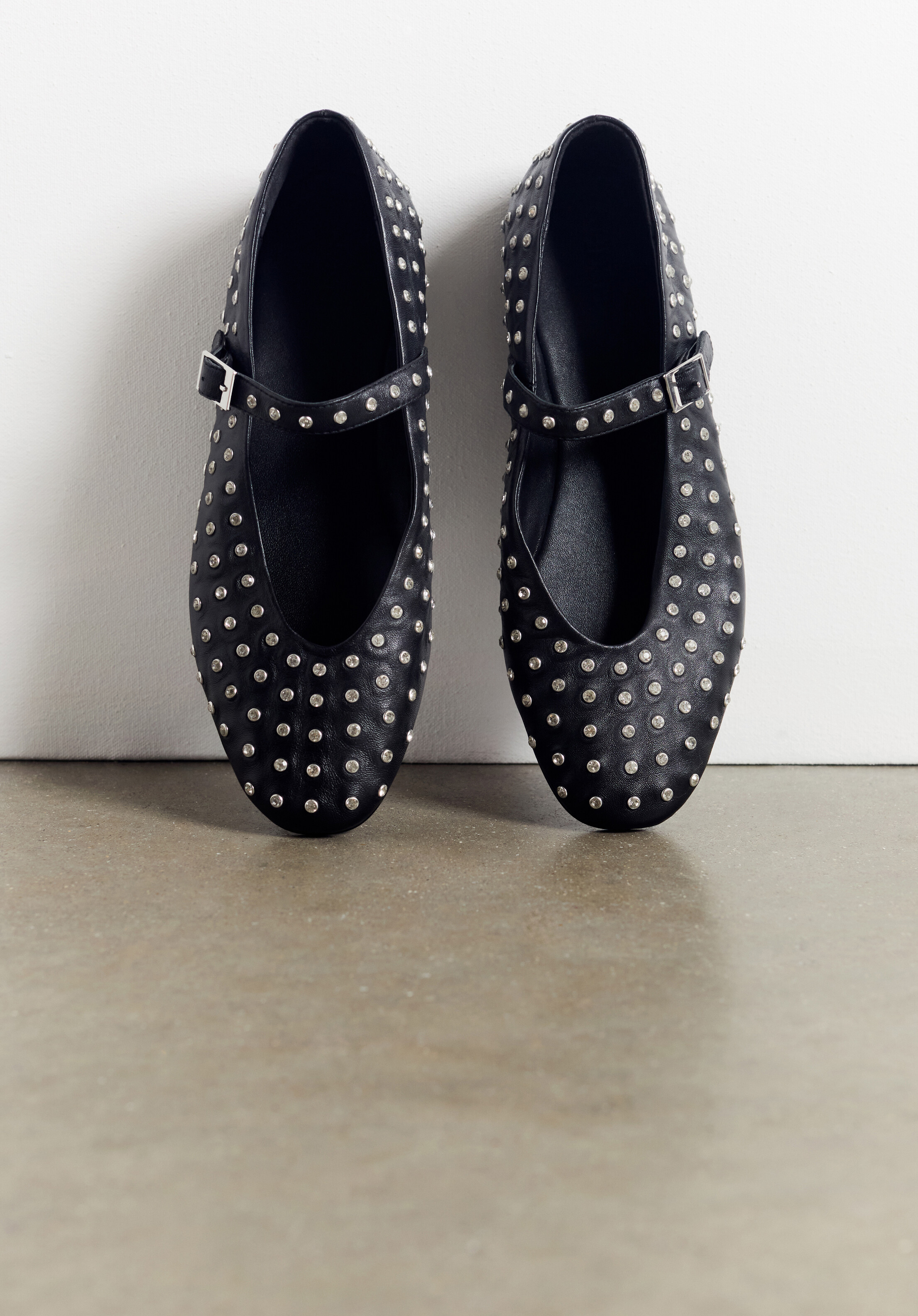 Diamante Studded Leather Mary Jane Flats | Hush UK