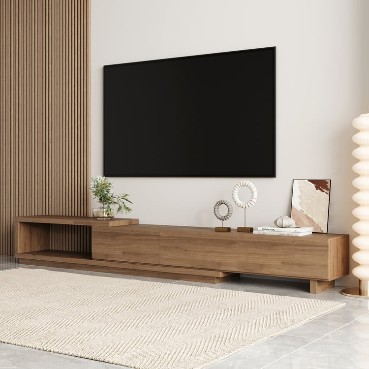 Quoint 100.4" Modern Walnut TV Stand Retracted & Extendable 3-Drawer Media Console | Homary | Homary