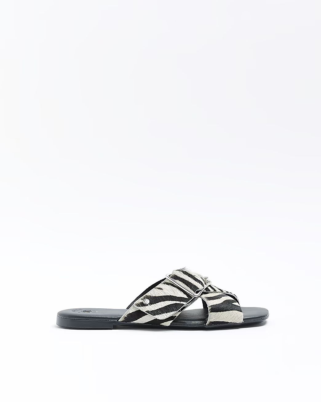 Black animal print flat sandals | River Island (UK & IE)