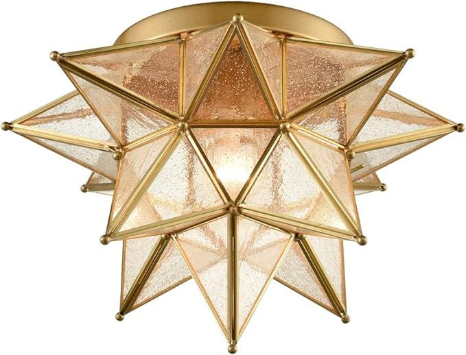 Dazhuan Modern Moroccan Seeded Glass Brass Moravian Star Flush Mount Ceiling Light, 15 Inches, 1-... | Amazon (US)