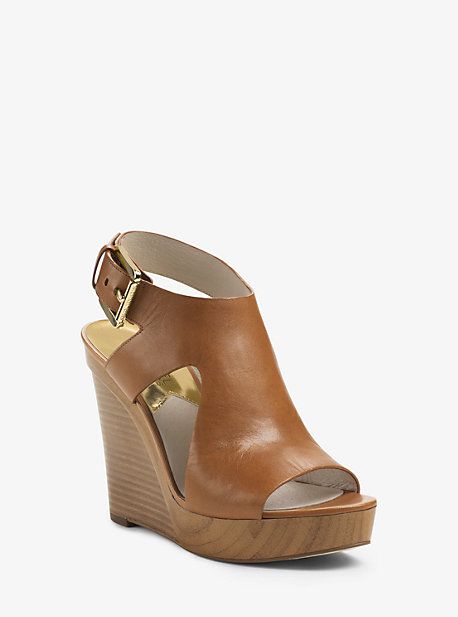 Michael Kors Josephine Leather Wedge, Size: 7, Luggage(Brown) | Michael Kors US & CA