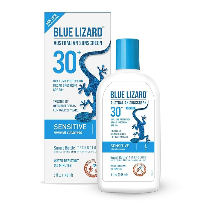 Blue Lizard Sensitive Mineral Sunscreen – No Chemical Actives – SPF 30+ UVA/UVB Protection, 5... | Amazon (US)