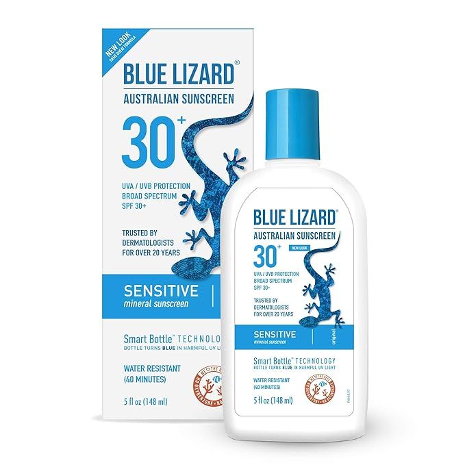 Blue Lizard Sensitive Mineral Sunscreen – No Chemical Actives – SPF 30+ UVA/UVB Protection, 5... | Amazon (US)