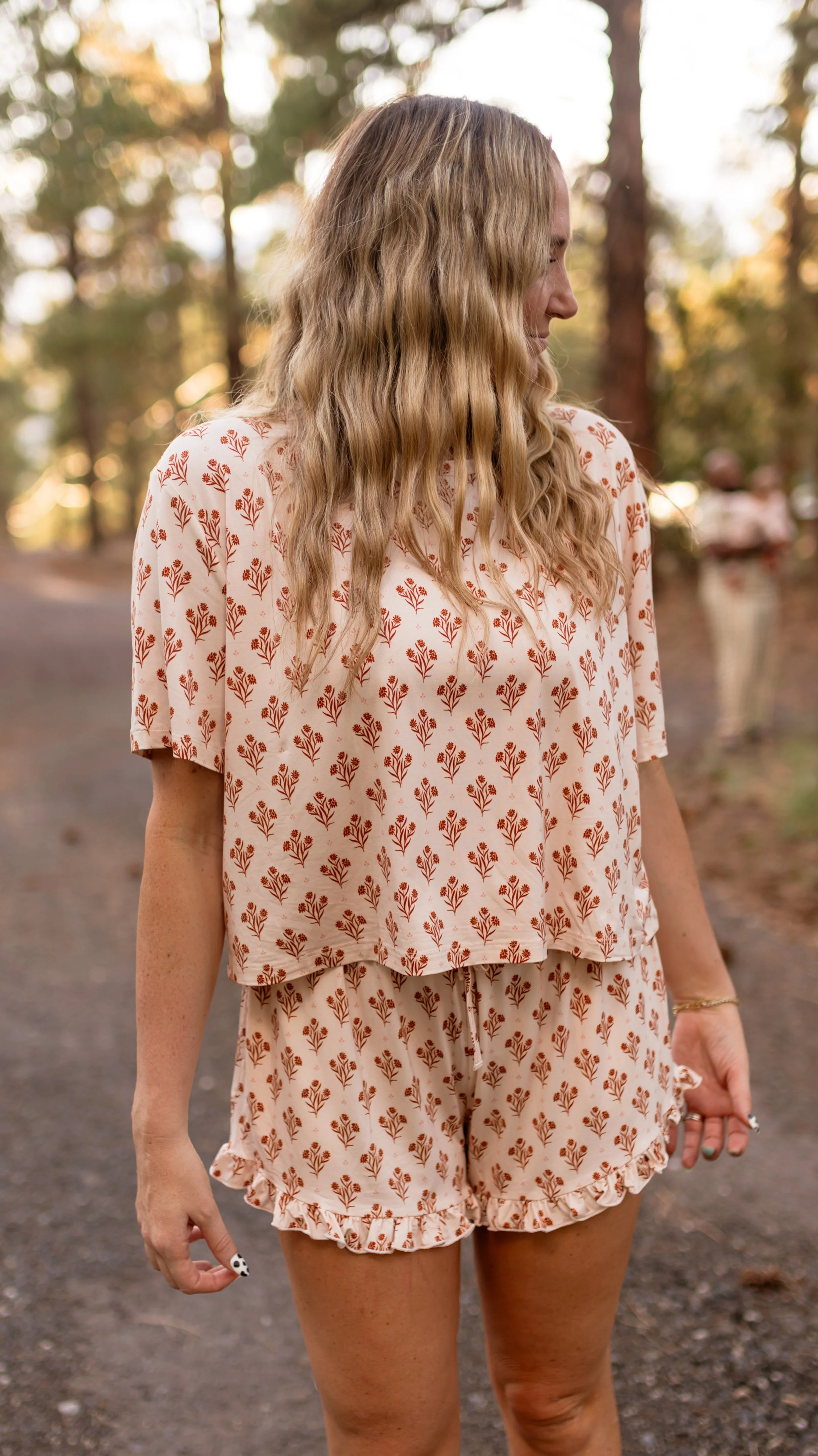 Women’s Ruffle Short Set in Fall Floral | Silks Design