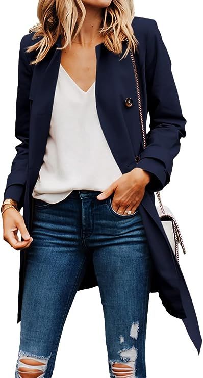 Danedvi Women Fashion Casual Elegant Lapel Solid Button Down Blazer Work Wear Office Long Type Wi... | Amazon (US)
