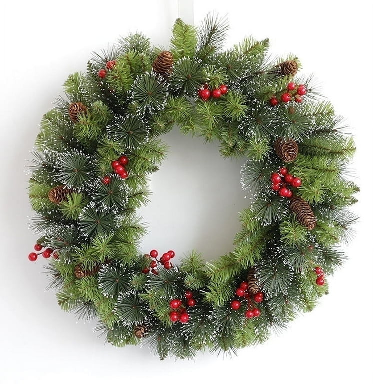 Farship Christmas Wreaths for Front Door 17" Christmas Frost Wreath with Red Berries, Christmas H... | Walmart (US)