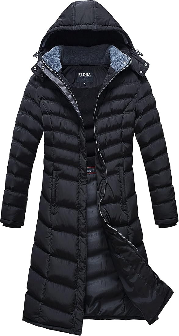 ELORA Women's Warm Winter Heavyweight Quilted 40' inch Long Fleece Trim Puffer Coat Parka Removal... | Amazon (US)