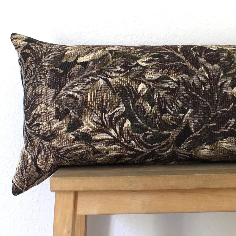 Brown Beige Leaf Foliage Throw Pillow Cover Tapestry Upholstery Fabric Square and Lumbar Pillowca... | Etsy (Global)