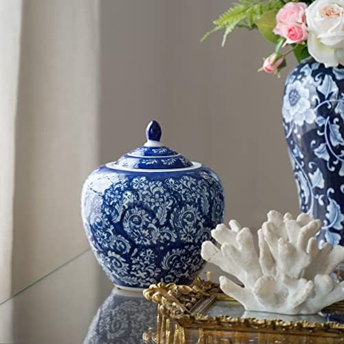A&B Home 10'' Decorative Antique Porcelain Jar with Lid Flower Pot Planter Blue and White Vase Fl... | Amazon (US)
