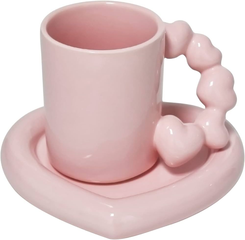 Koythin Ceramic Coffee Mug with Saucer Set, Cute Creative Electroplated Cup with Gourd Handle Lov... | Amazon (US)