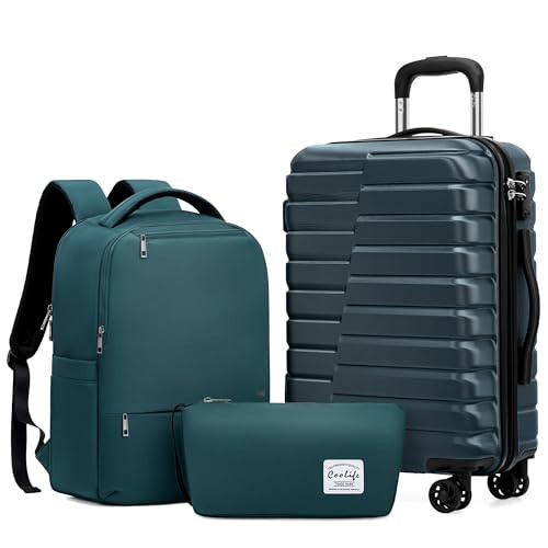 Coolife Luggage Sets 3 Piece, 20In Carry On Luggage with Spinner Wheels PC Hardside Suitcase Set with Travel Backpack (Teal blue, Backpack/TB/20) | Amazon (US)