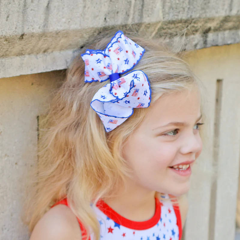 Flag Print Moonstitch Hair Bow | Classic Whimsy