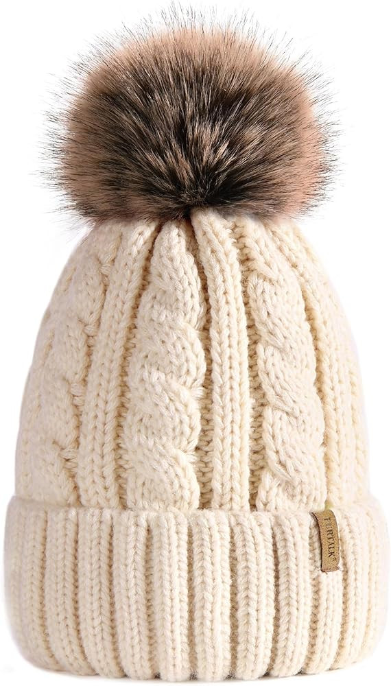 FURTALK Winter Beanie Knit Hat for Women Warm Fleece Lined with Faux Fur Pom Poms Womens Thick Sk... | Amazon (US)