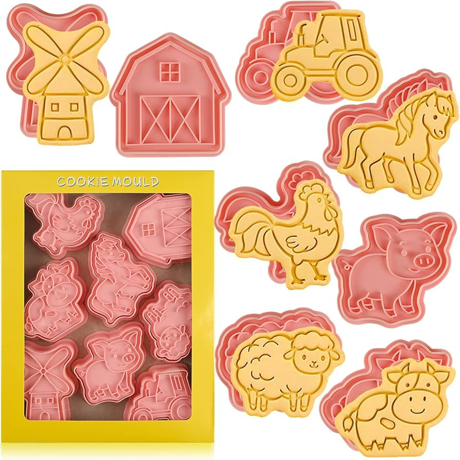 Farm Cookie Cutters Set, 8 Pcs Cookie Cutter with Plunger Stamps, Cute Cookie Cutters for DIY Bis... | Amazon (US)