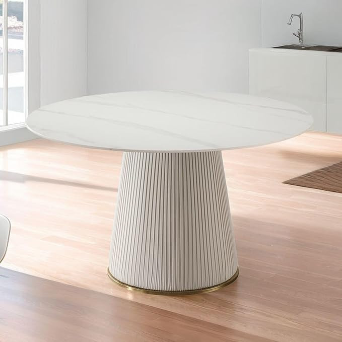 Round Dining Table for 4-6, 53" White Round Dining Table, Space Saving Kitchen Marble Table, Sint... | Amazon (US)