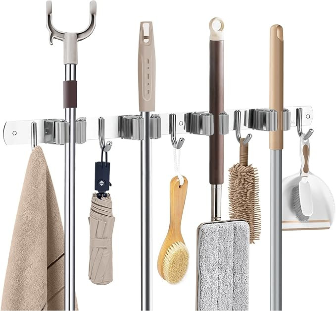 Laufary Broom Holder- Stainless Steel Mop Holder Wall Mount, Broom Storage Rack, Garden Tool Orga... | Amazon (US)