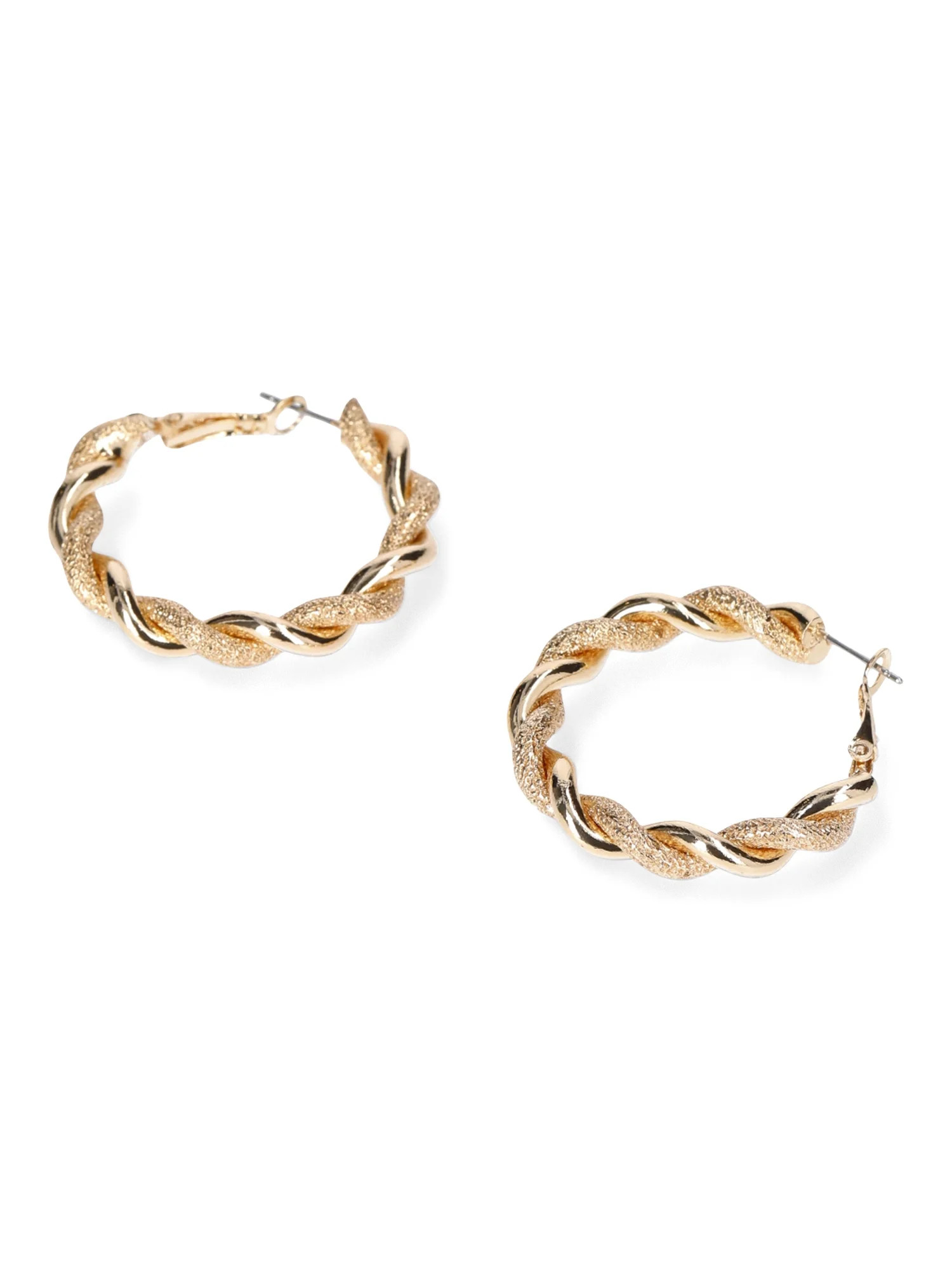 Madden NYC Women's Fashion Gold Tone Textured Twist Medium Hoop Earrings | Walmart (US)