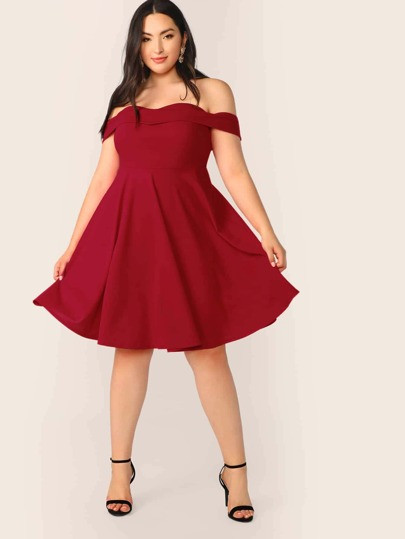 SHEIN Plus Foldover Front Off Shoulder Sweetheart Dress | SHEIN