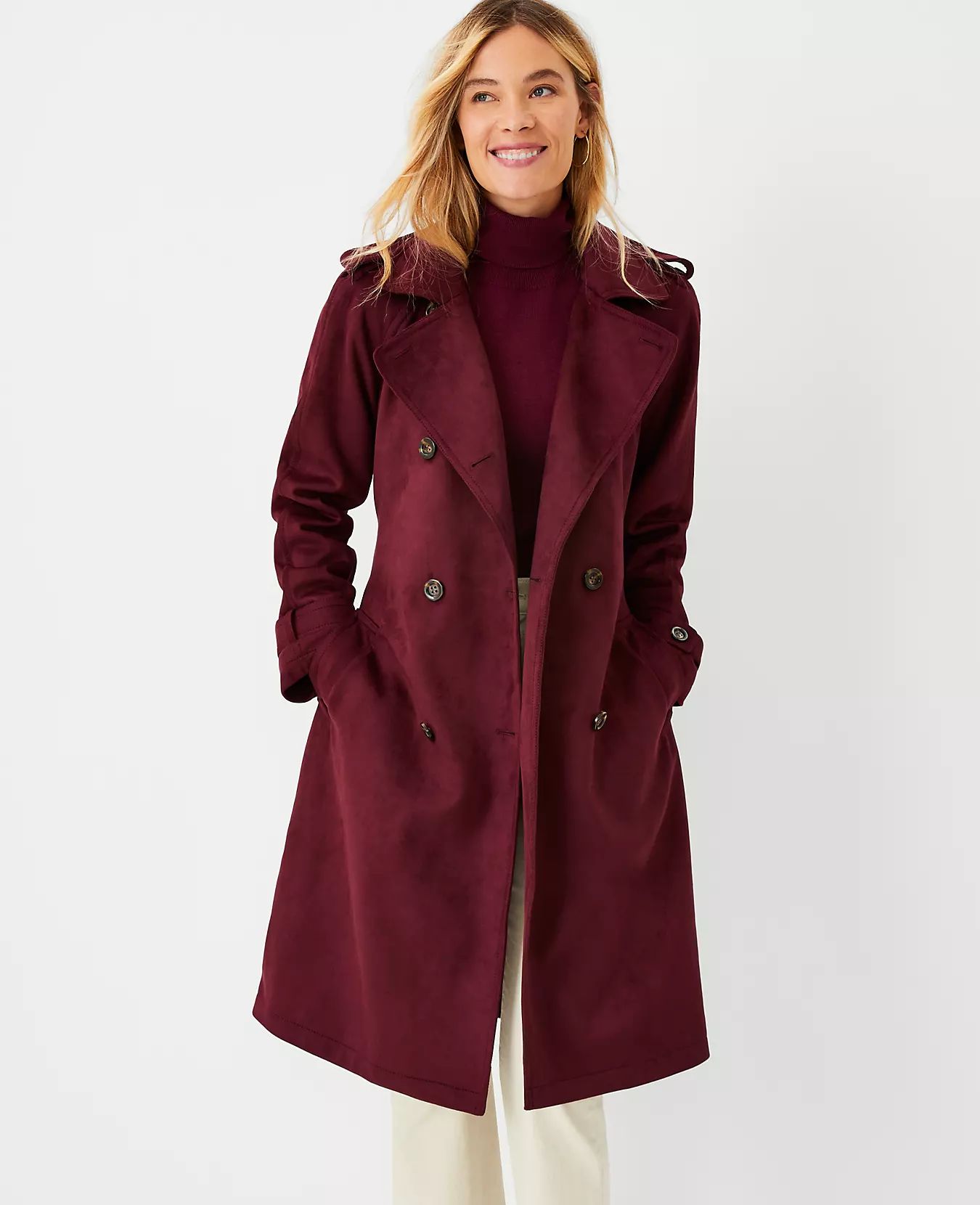 Petite Faux Suede Trench Coat | Ann Taylor (US)