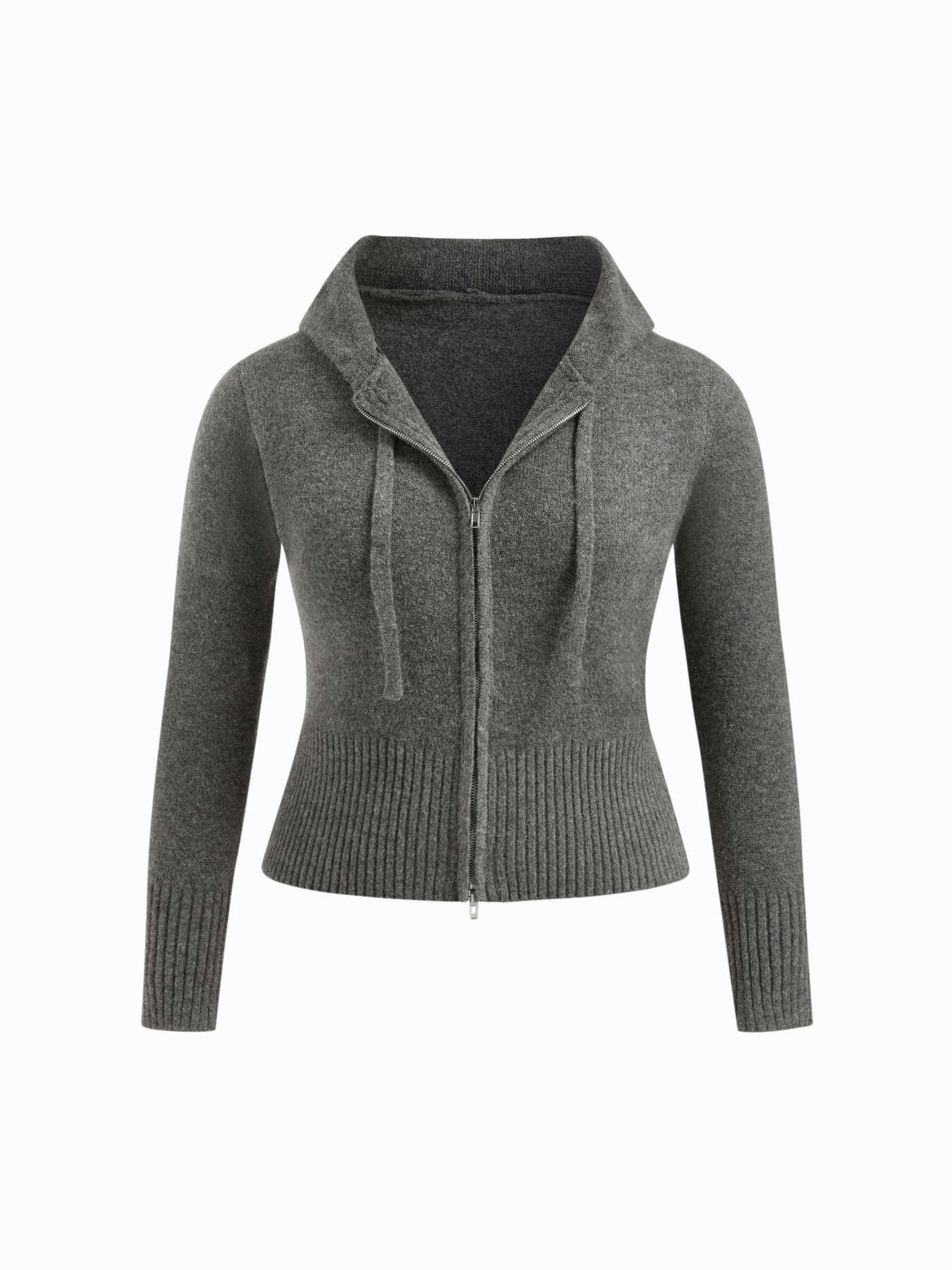 Knit Fabric Knit Wool-blend Zip Through Hoodie Curve & Plus For Daily Casual | Cider