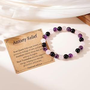 Healing Crystal Bracelet for Women, Natural Stone Beaded Bracelets Triple Protection Stress Relie... | Amazon (US)