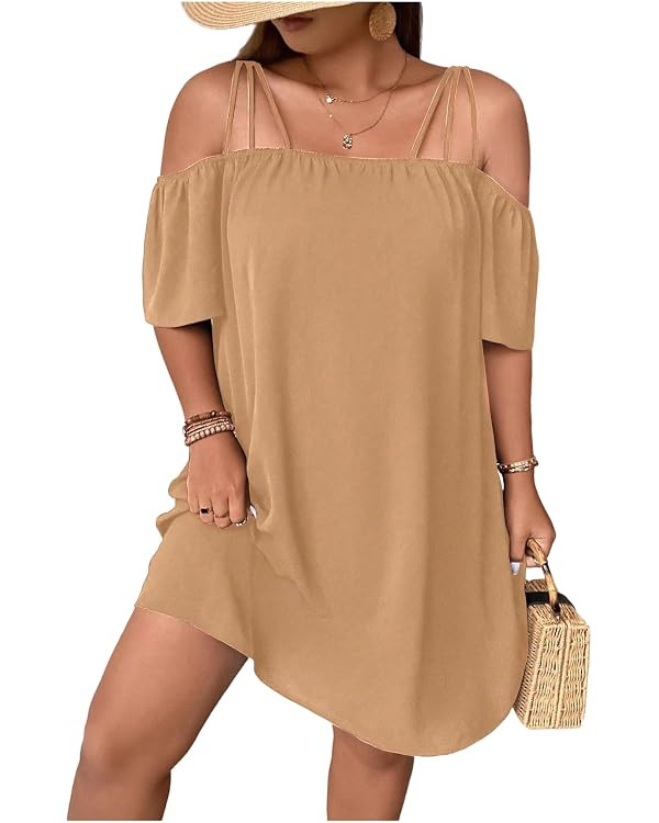 SOLY HUX Women's Plus Size Dresses Off Shoulder Short Sleeve Short Dresses Causal Loose Tunic Sum... | Amazon (US)