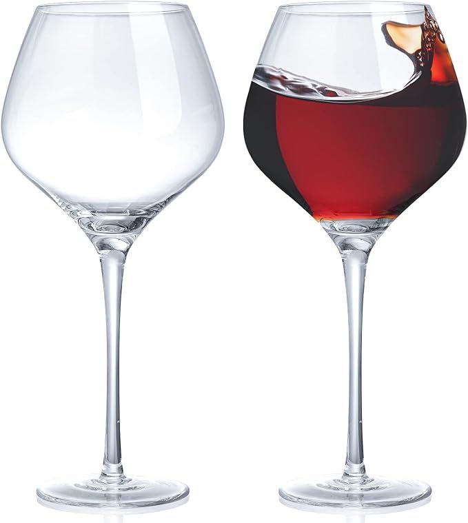 Kingrol 21 oz Crystal Wine Glasses, Set of 2 Burgundy Glasses, Pinot Noir Wine Glass Set, Long St... | Amazon (US)