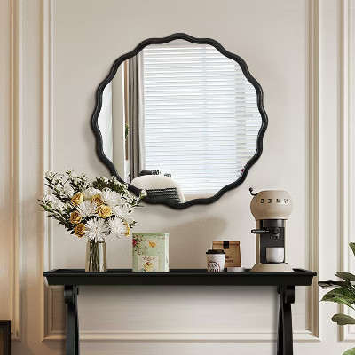 GDFStudio Livia Modern Wall Mounted Wavy Mirror, Black | Target