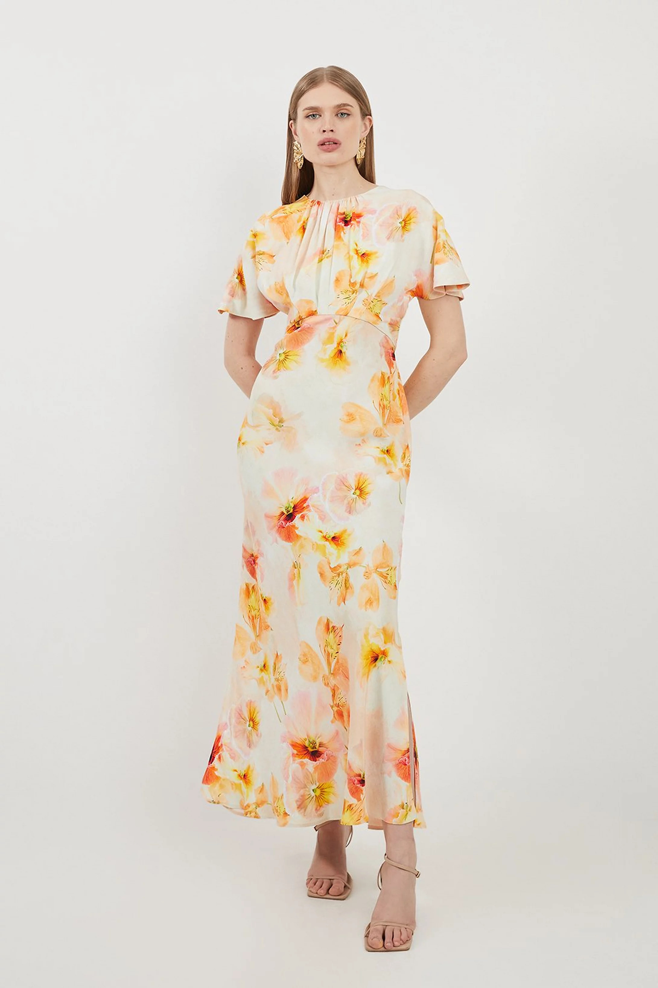 Delicate Floral Satin Back Crepe Woven Maxi Dress | Karen Millen US
