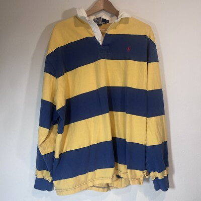 Polo Ralph Lauren Vintage Mens Size L Navy/Yellow Striped Iconic Rugby Shirt  | eBay | eBay US
