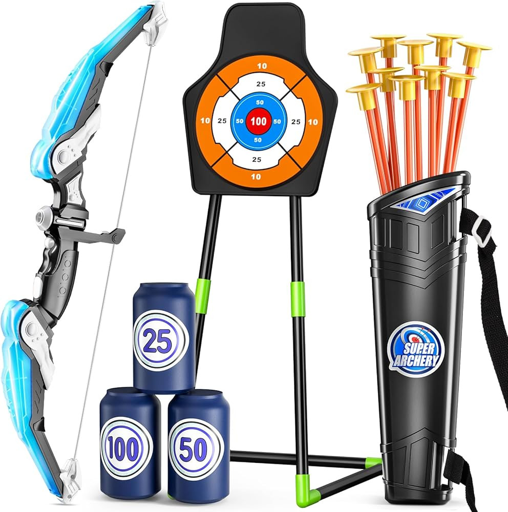 TEMI Bow and Arrow Set 4-8,Kids Archery Set with LED Lights Includes 10 Suction Cup, Quivers & St... | Amazon (US)