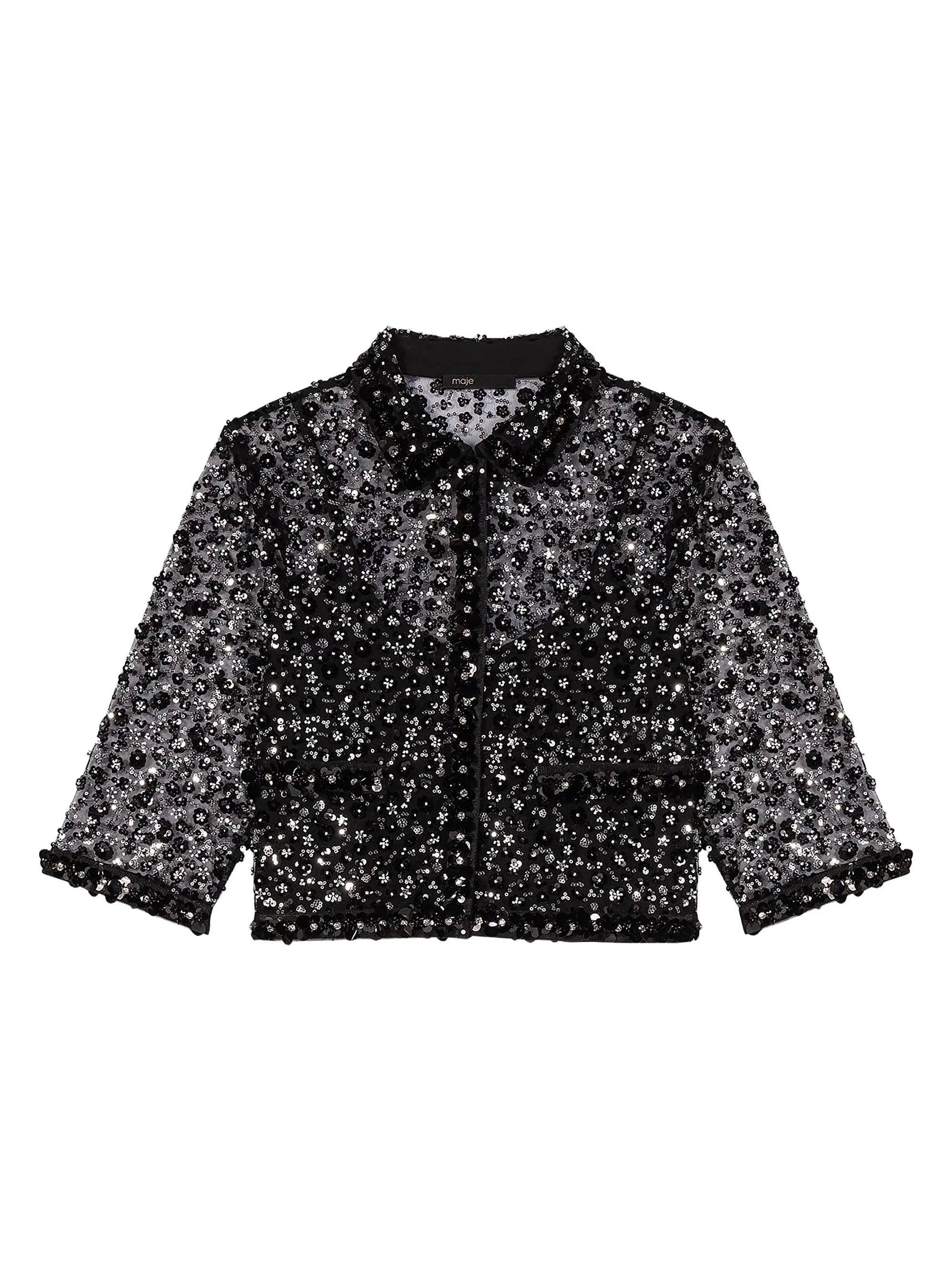 Maje Floral Rhinestone Polo Shirt | Saks Fifth Avenue | Saks Fifth Avenue
